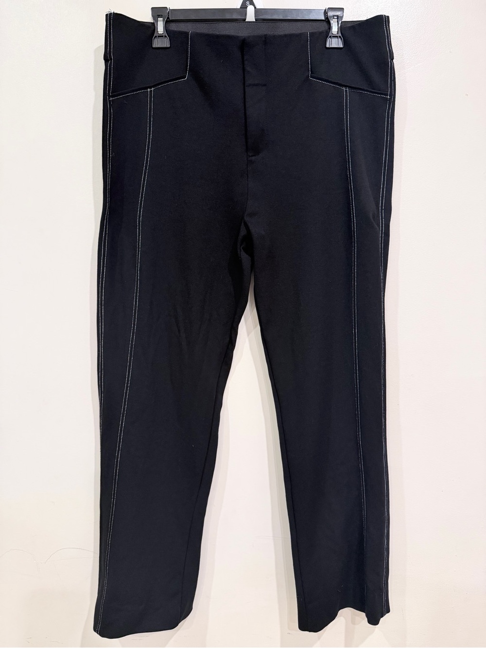 INC International Concepts Black Pants with Contrast Stitching & Elastic Waist